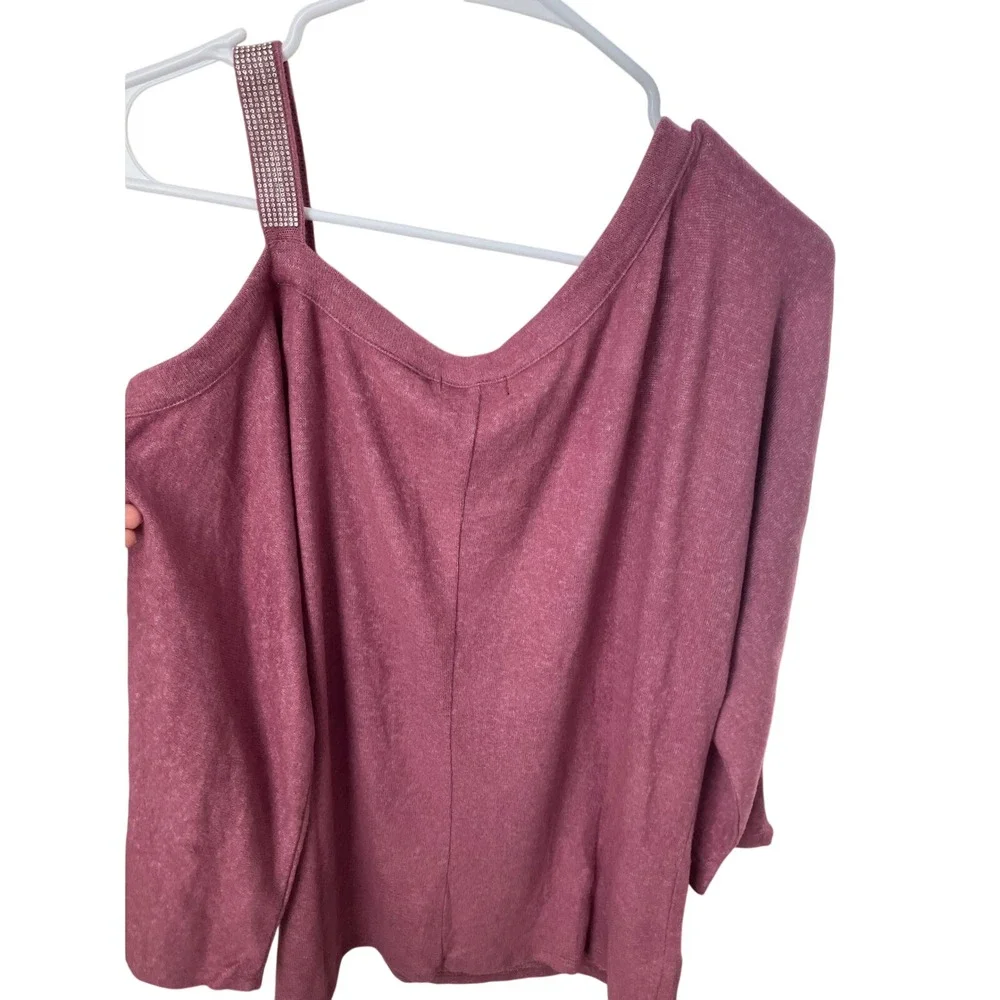 BY‎ design Mauve Heather Silver Embellished Neck Shoulder Dolman Knit Top M NWT